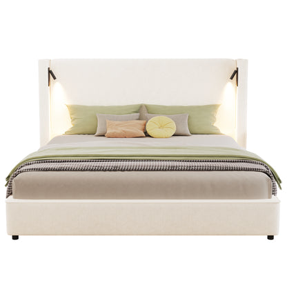 Catharsis 49.20" H King Headboard Bed, Upholstered King Size Bed, Slats Panel Support Platform, No Spring Box Needed, Wingback Headboard with Reading Lamps and USB, Beige Visit the Christopher Knight Home Store