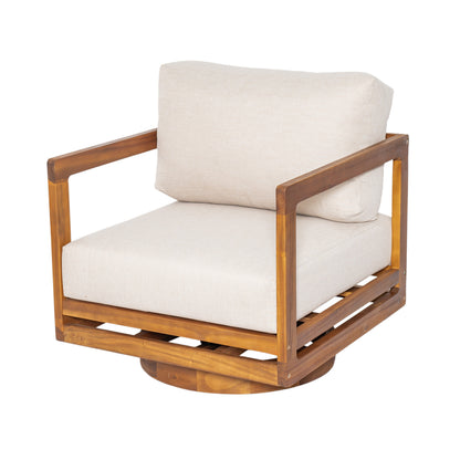 Cosima Natural Teak Swivel Outdoor Lounge Chair – Harmonious Design with Weather-Resistant Finish and Plush Beige Cushions