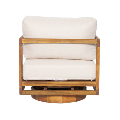 Cosima Natural Teak Swivel Outdoor Lounge Chair – Harmonious Design with Weather-Resistant Finish and Plush Beige Cushions