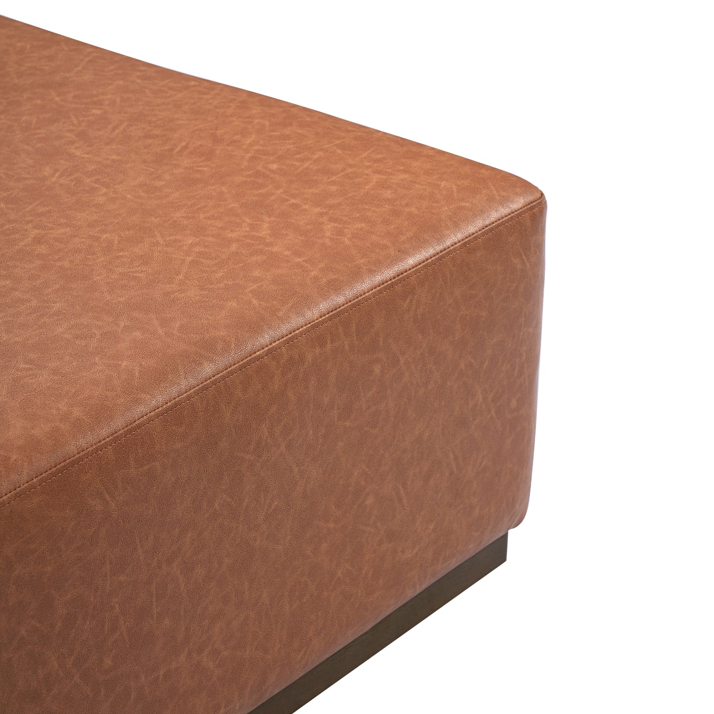 Kenelm Brown Faux Leather Ottoman – Rich Soft PU Upholstery with Sturdy Wood Frame for Warm Modern Primary Living Elegance