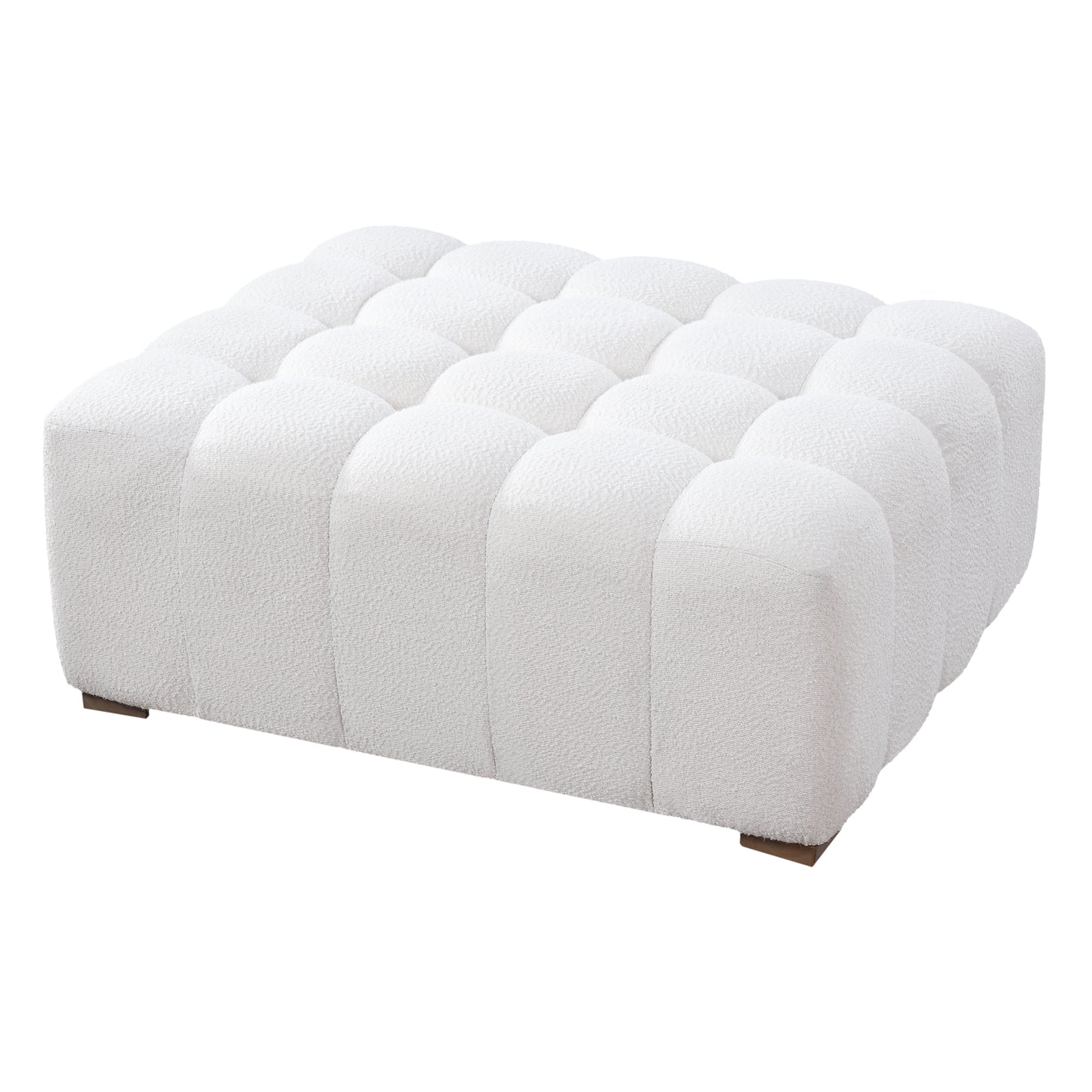 Hester White Bouclé Rectangular Ottoman – Plush Soft Polyester Upholstery with Natural Rubberwood Frame