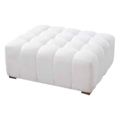 Hester White Bouclé Rectangular Ottoman – Plush Soft Polyester Upholstery with Natural Rubberwood Frame