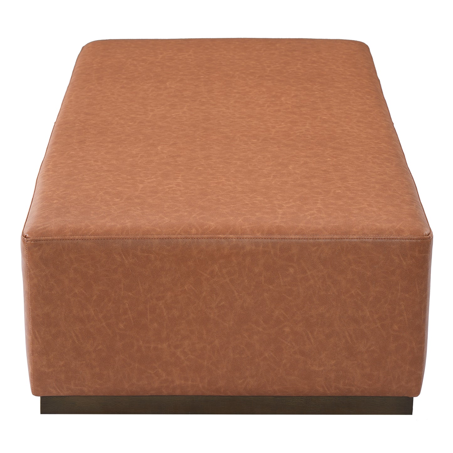 Kenelm Brown Faux Leather Ottoman – Rich Soft PU Upholstery with Sturdy Wood Frame for Warm Modern Primary Living Elegance