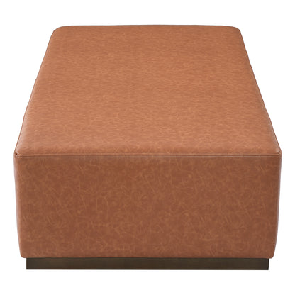 Kenelm Brown Faux Leather Ottoman – Rich Soft PU Upholstery with Sturdy Wood Frame for Warm Modern Primary Living Elegance