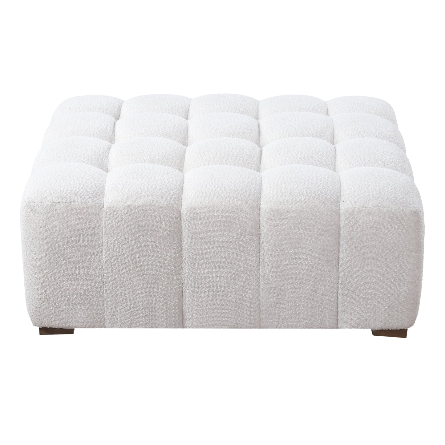 Hester White Bouclé Rectangular Ottoman – Plush Soft Polyester Upholstery with Natural Rubberwood Frame