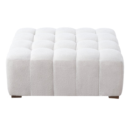 Hester White Bouclé Rectangular Ottoman – Plush Soft Polyester Upholstery with Natural Rubberwood Frame