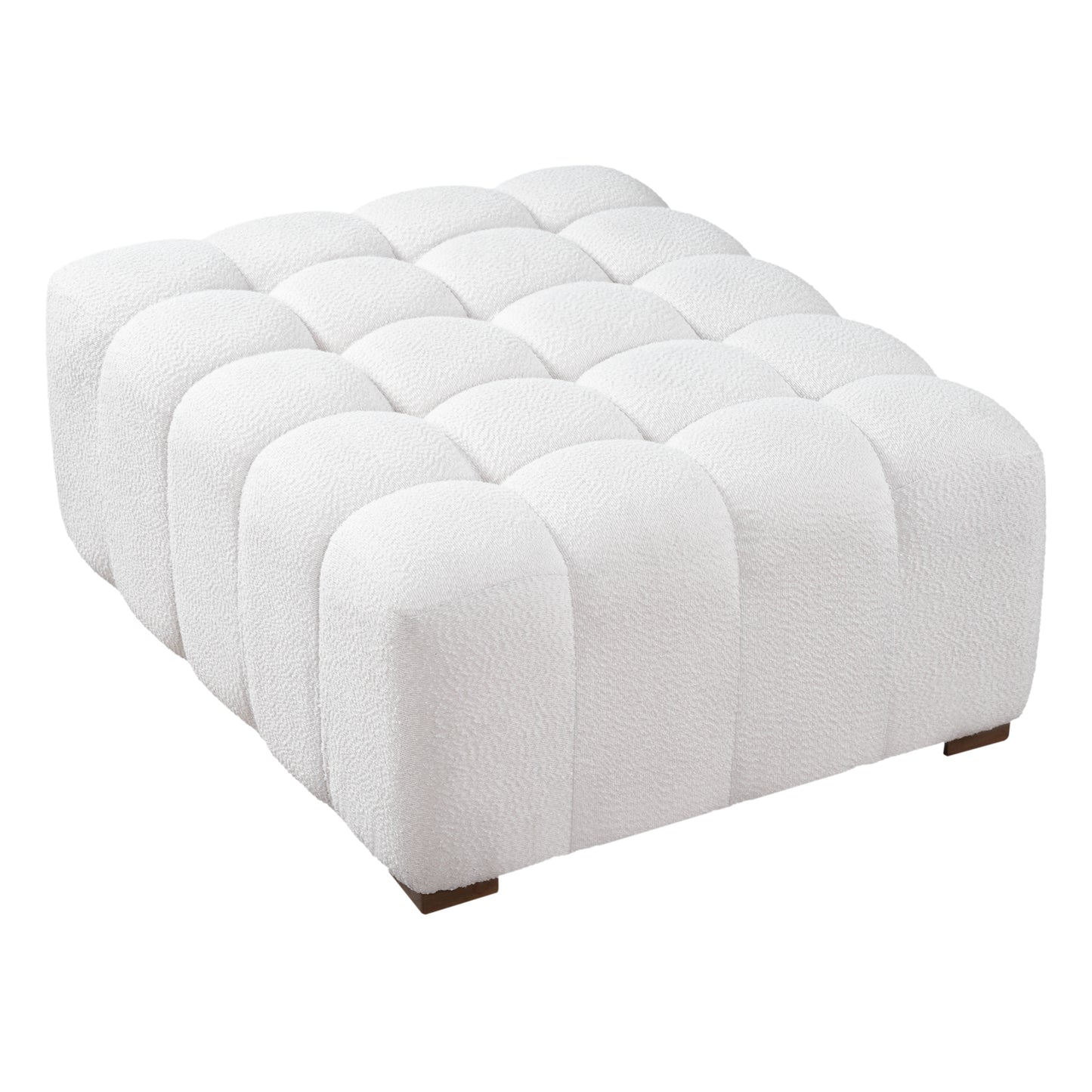 Hester White Bouclé Rectangular Ottoman – Plush Soft Polyester Upholstery with Natural Rubberwood Frame