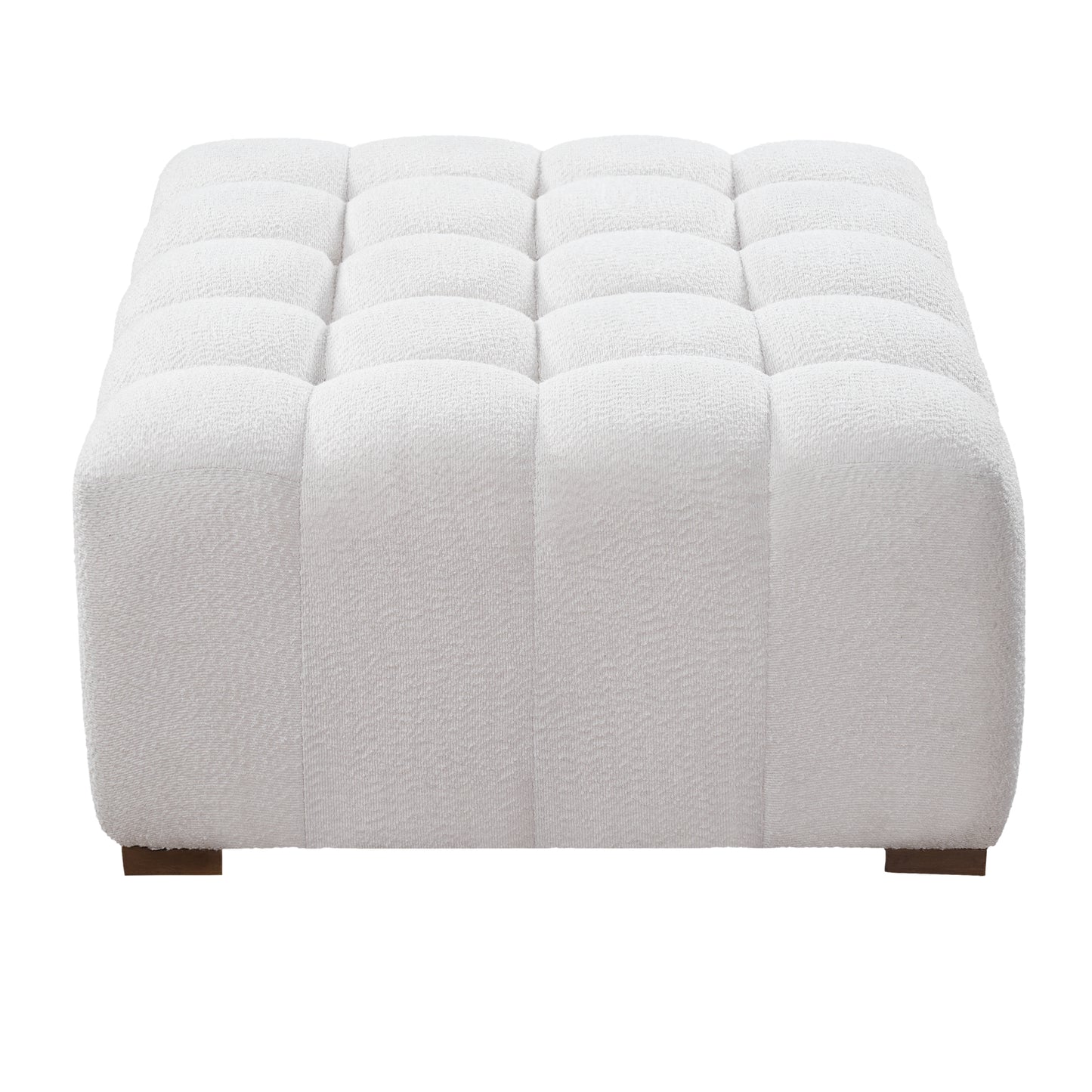 Hester White Bouclé Rectangular Ottoman – Plush Soft Polyester Upholstery with Natural Rubberwood Frame