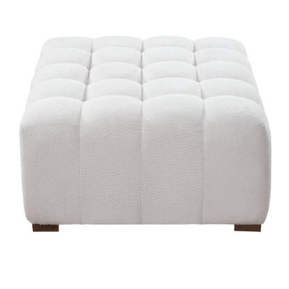 Hester White Bouclé Rectangular Ottoman – Plush Soft Polyester Upholstery with Natural Rubberwood Frame