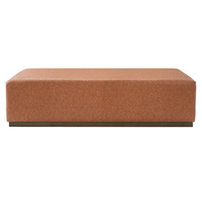 Kenelm Brown Faux Leather Ottoman – Rich Soft PU Upholstery with Sturdy Wood Frame for Warm Modern Primary Living Elegance