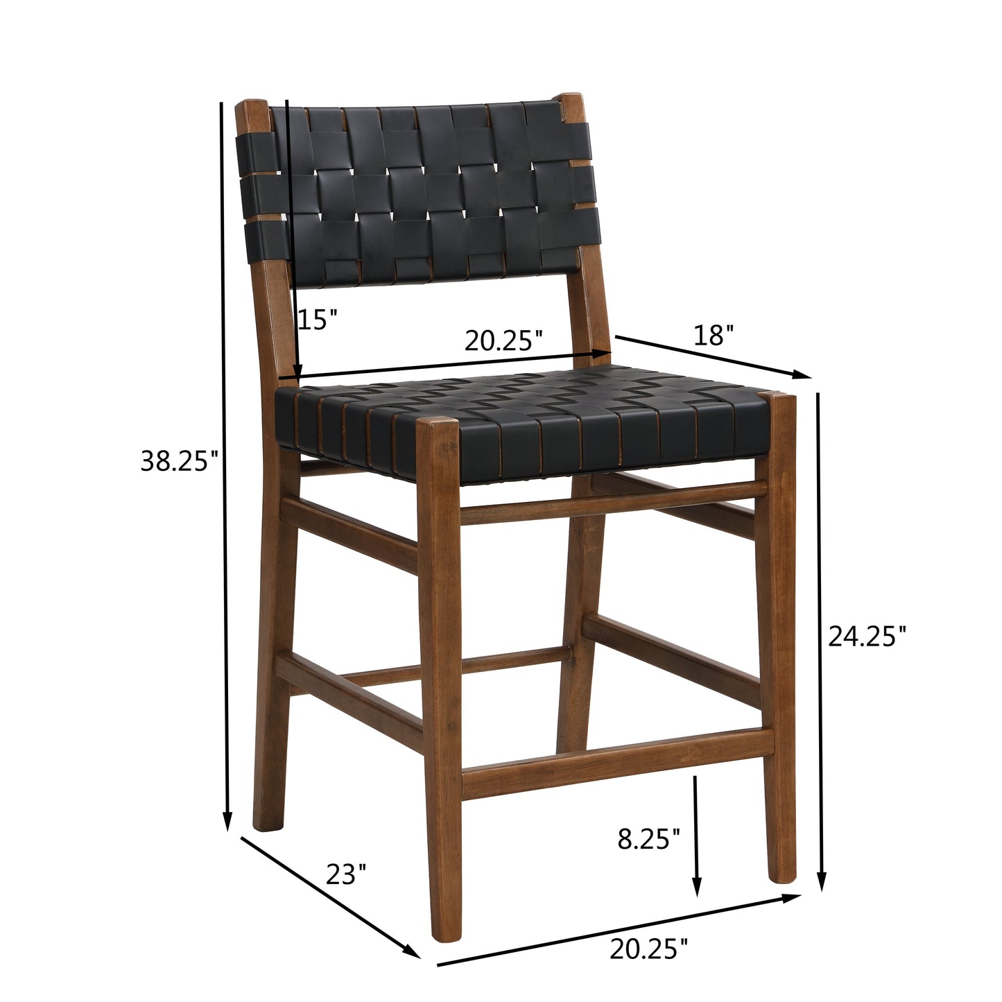 Zephyre Modern Black PU and Wood Counter Stools, Set of 2