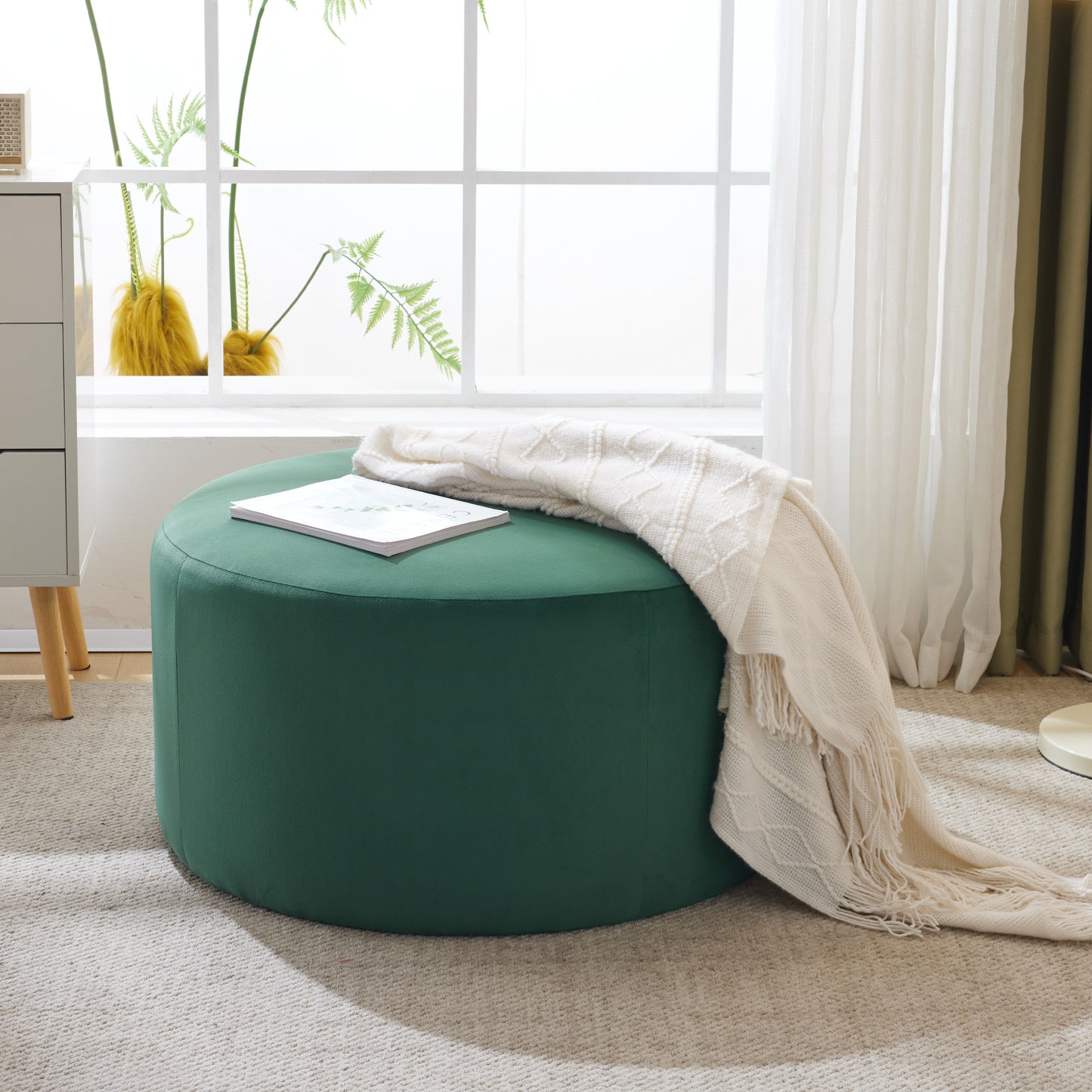 Inia Velvet Round Ottoman