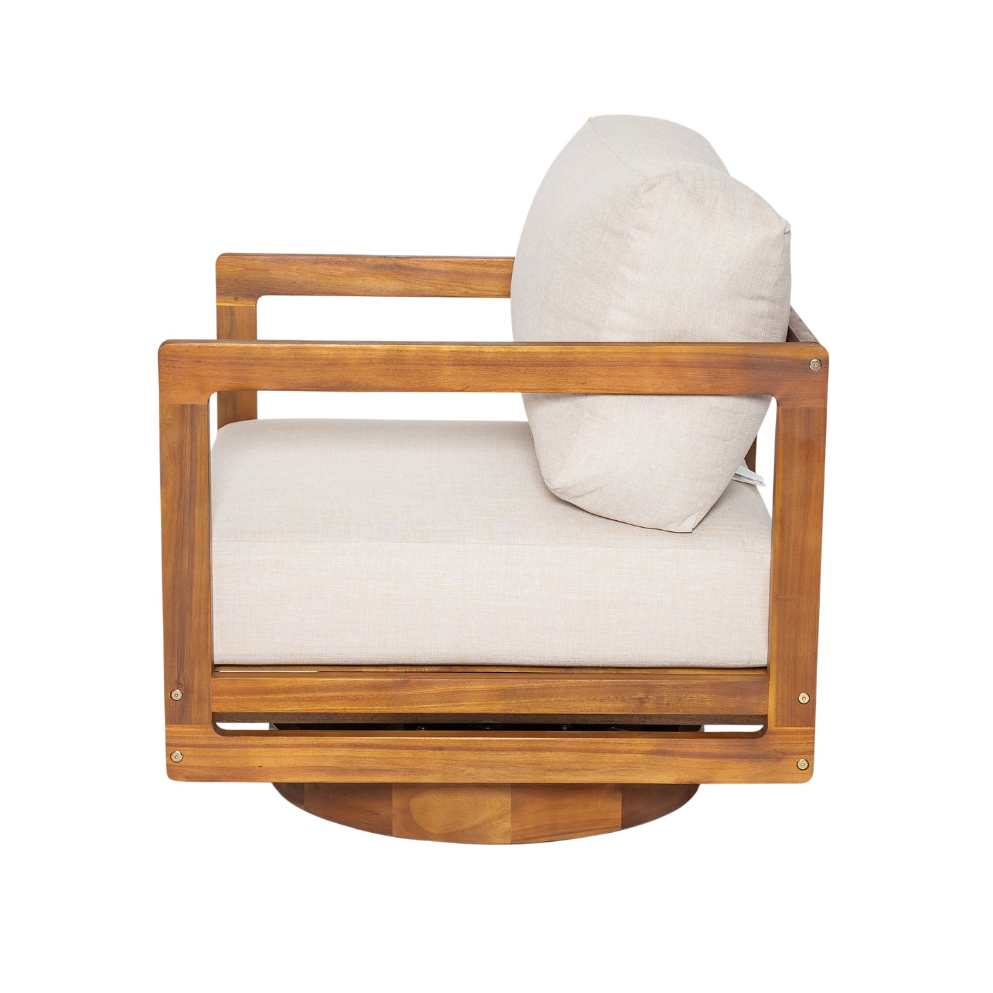 Cosima Natural Teak Swivel Outdoor Lounge Chair – Harmonious Design with Weather-Resistant Finish and Plush Beige Cushions