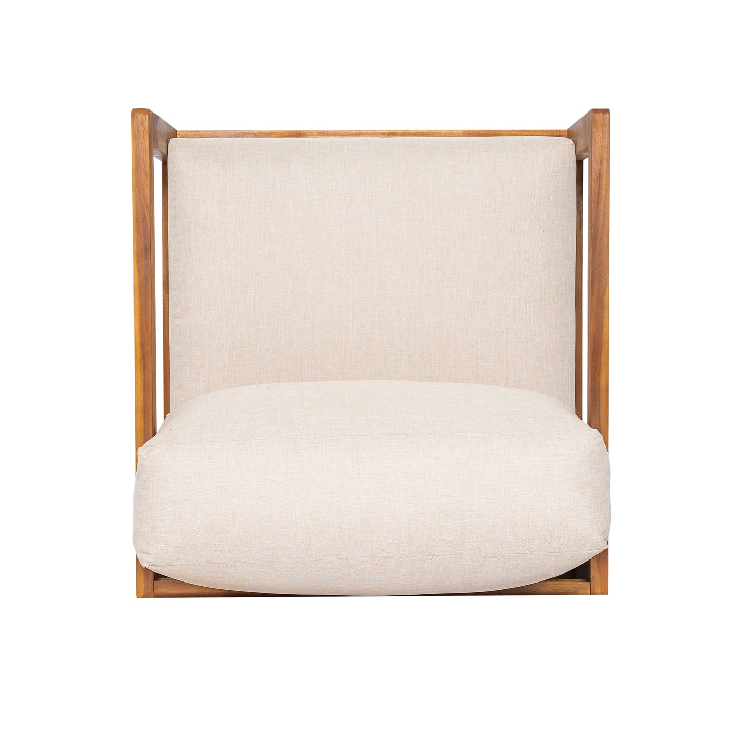 Cosima Natural Teak Swivel Outdoor Lounge Chair – Harmonious Design with Weather-Resistant Finish and Plush Beige Cushions