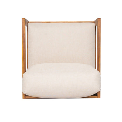 Cosima Natural Teak Swivel Outdoor Lounge Chair – Harmonious Design with Weather-Resistant Finish and Plush Beige Cushions