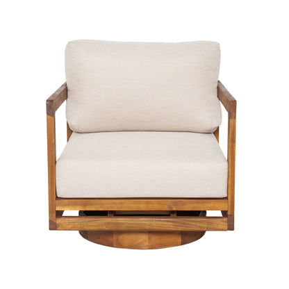 Cosima Natural Teak Swivel Outdoor Lounge Chair – Harmonious Design with Weather-Resistant Finish and Plush Beige Cushions