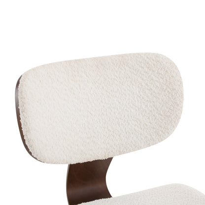 Aval Modern Upholstered Boucle Side Chair, White + Walnut