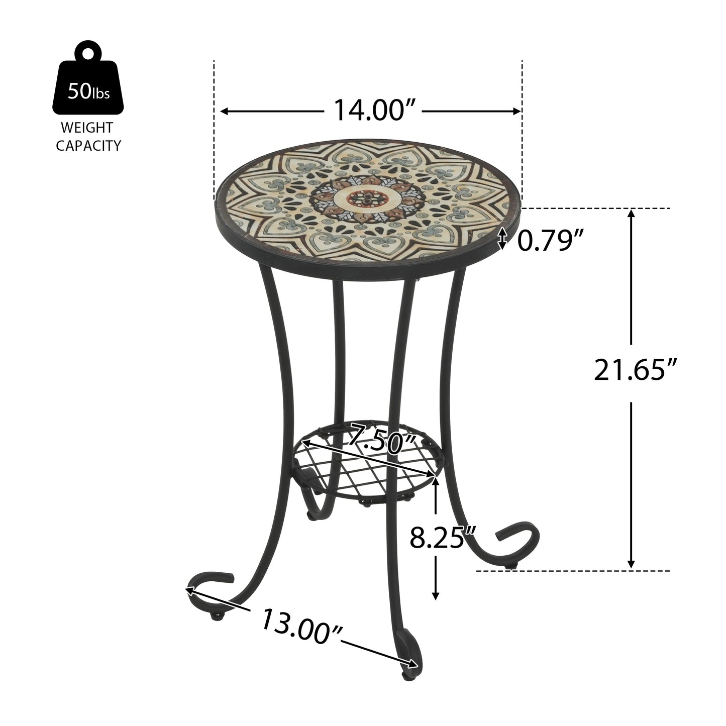 Eulalie Outdoor Patio Round Side Table with Shelf