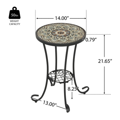 Eulalie Outdoor Patio Round Side Table with Shelf