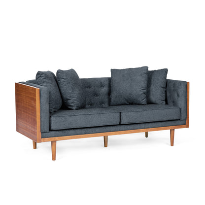 Cayuga Mid Century Modern Fabric Tufted Loveseat with Accent Pillows