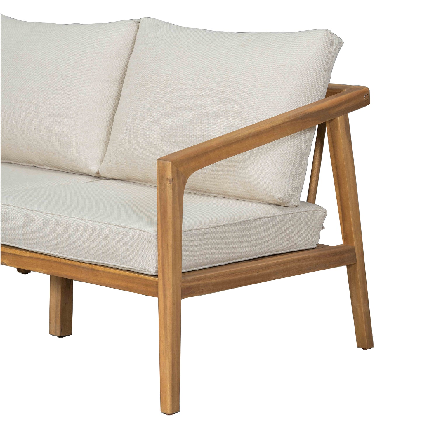 Novae Indoor & Outdoor Patio Loveseat with Cushions, Acacia Wood, Teak + Beige