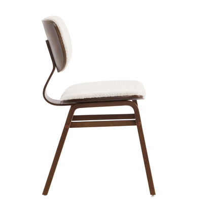 Aval Modern Upholstered Boucle Side Chair, White + Walnut