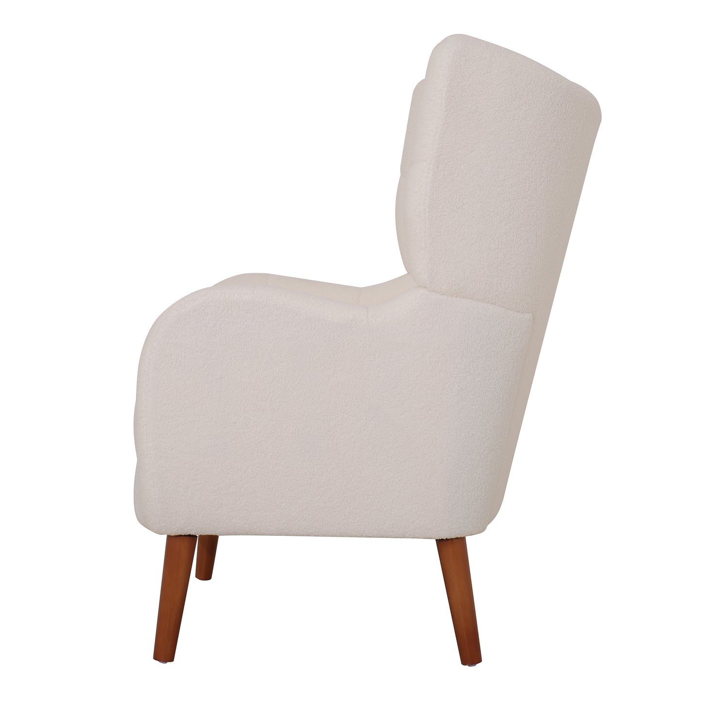 Kanes Modern Retro Upholstered Teddy Wool Accent Chair with Tapered Birch wood Legs, Beige