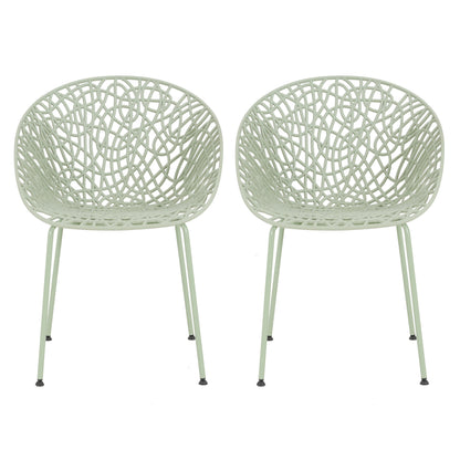 Dahliae Outdoor Patio Dining Chairs, Iron & Plastic, Set of 2