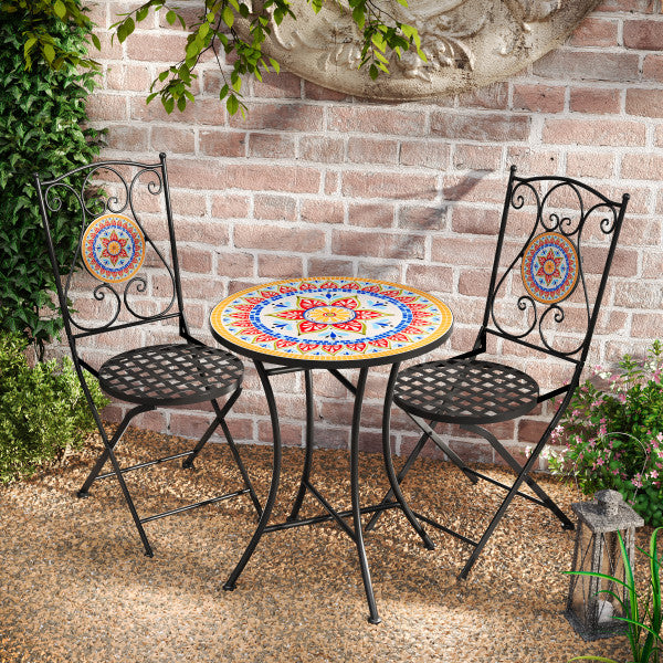 Eamone Outdoor Patio Chat Set, Ceramic Tile, Iron