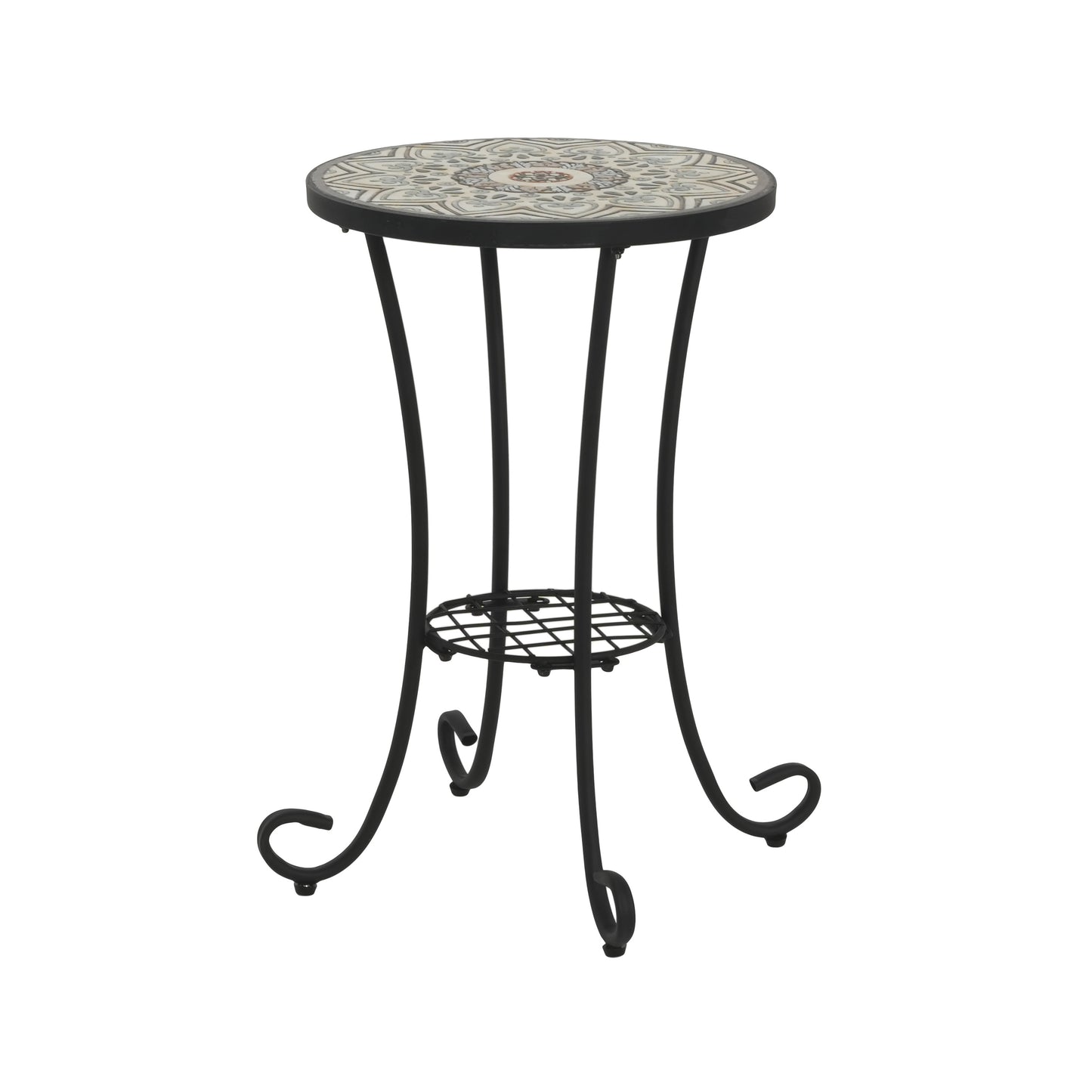 Eulalie Outdoor Patio Round Side Table with Shelf