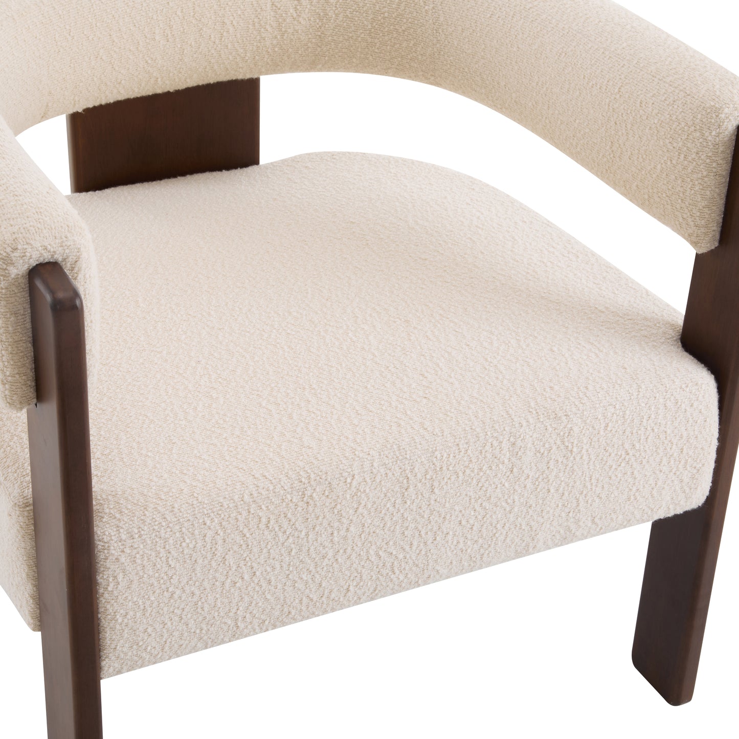 Noah Upholstered Boucle Accent Arm Chair, Rubberwood, Beige+walnut