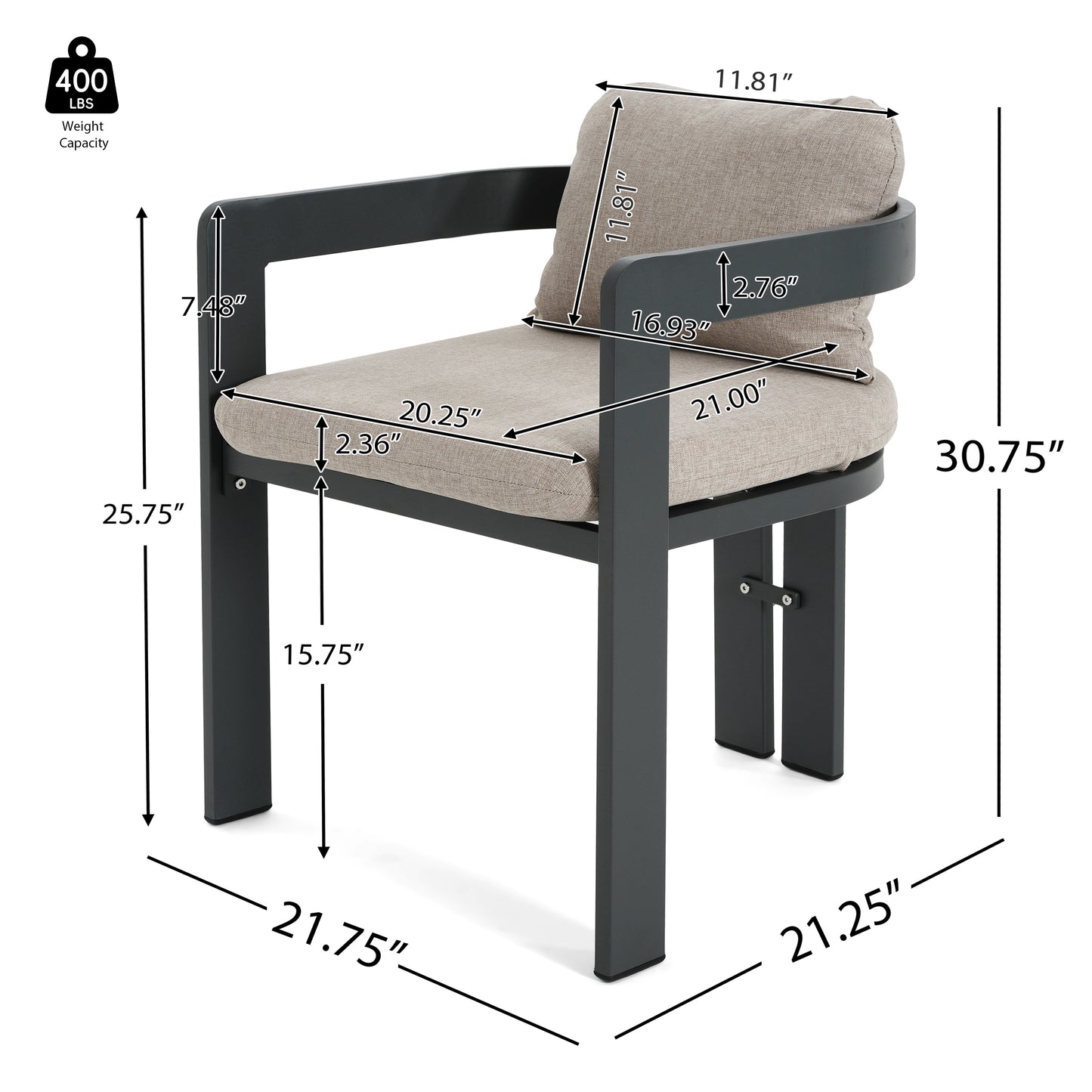 Quentinn Outdoor Patio Dining Chairs with Cushion, Set of 2