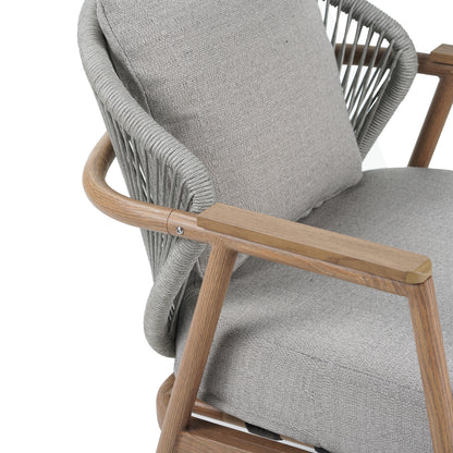 Willowe Taupe + Teak Rope Weave Upholstered Outdoor Patio Club Chair with Pillow