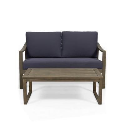 Johnlucas Outdoor Acacia Wood Loveseat and Coffee Table Set