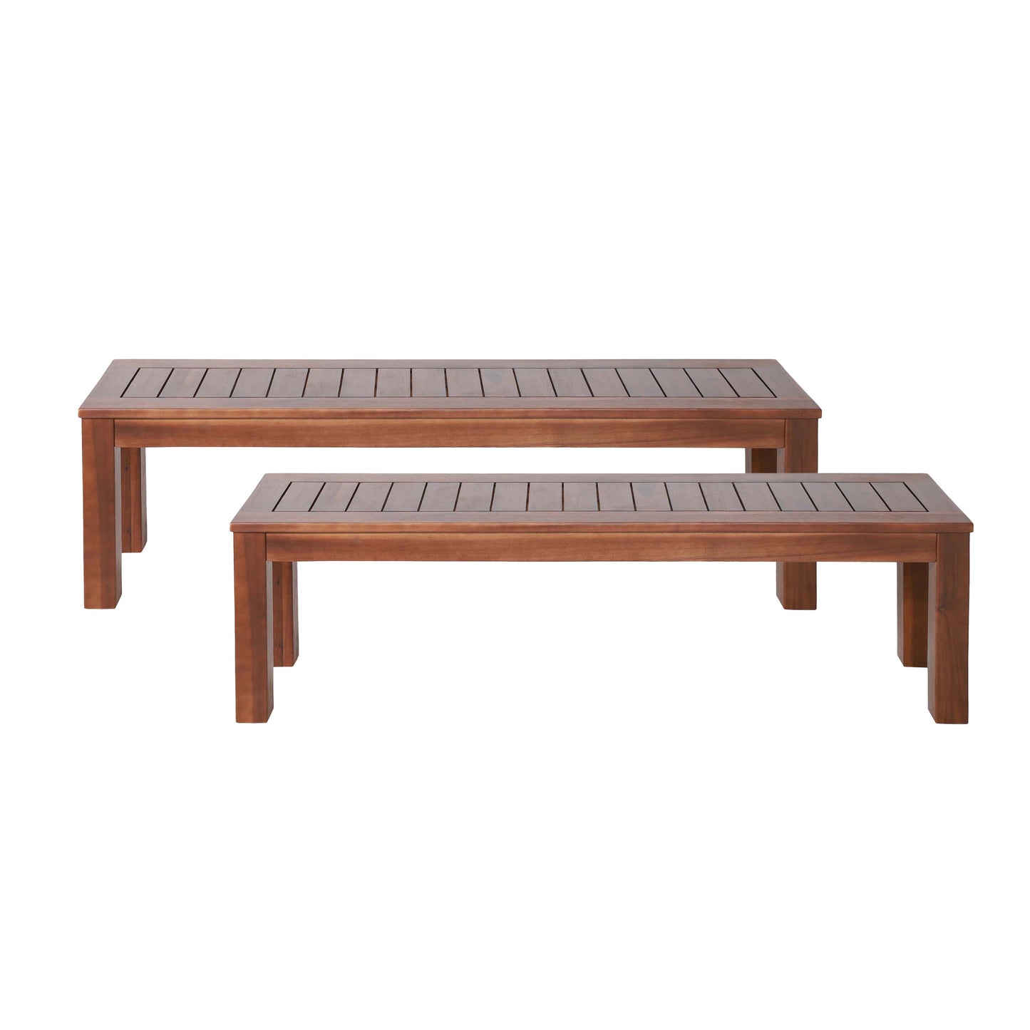 Ebany Outdoor Acacia Wood Dining Bench, Set of 2, Dark Brown