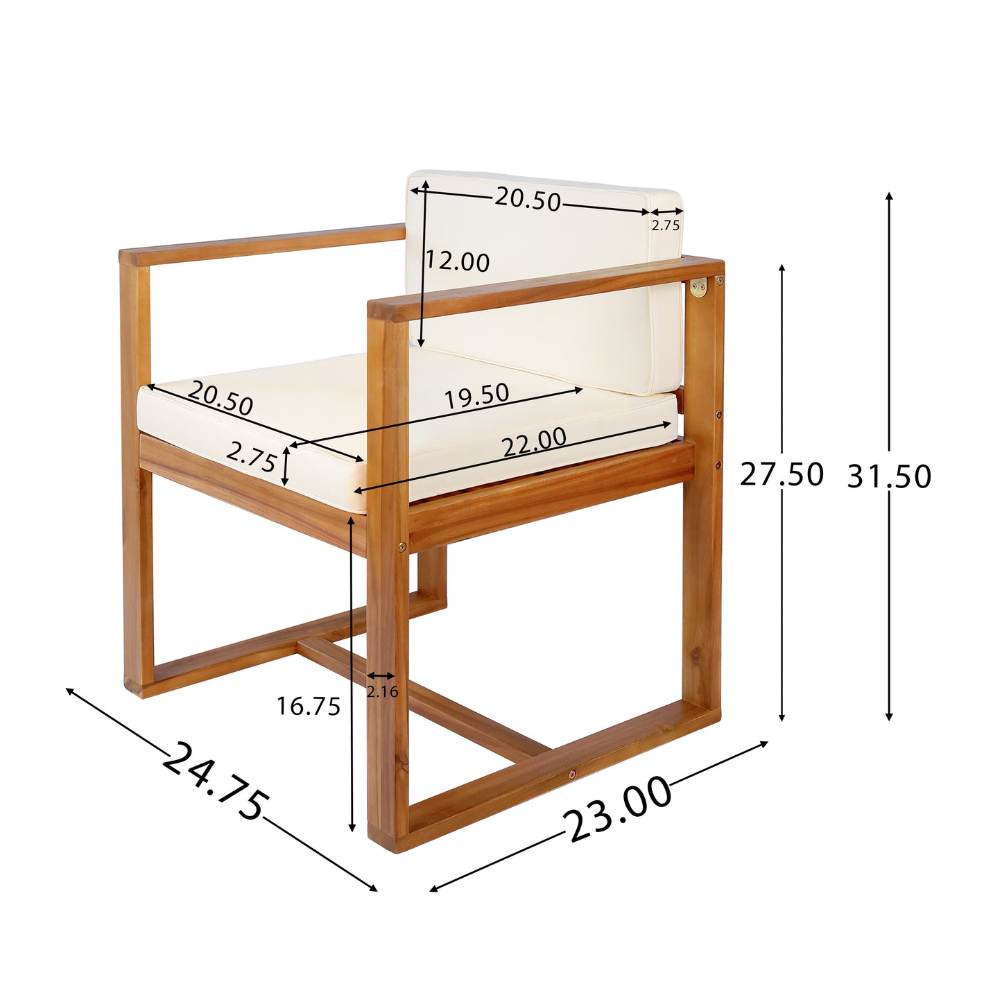 Zephyra Modern Outdoor Patio Acacia Wood Dining Chairs with Cushions