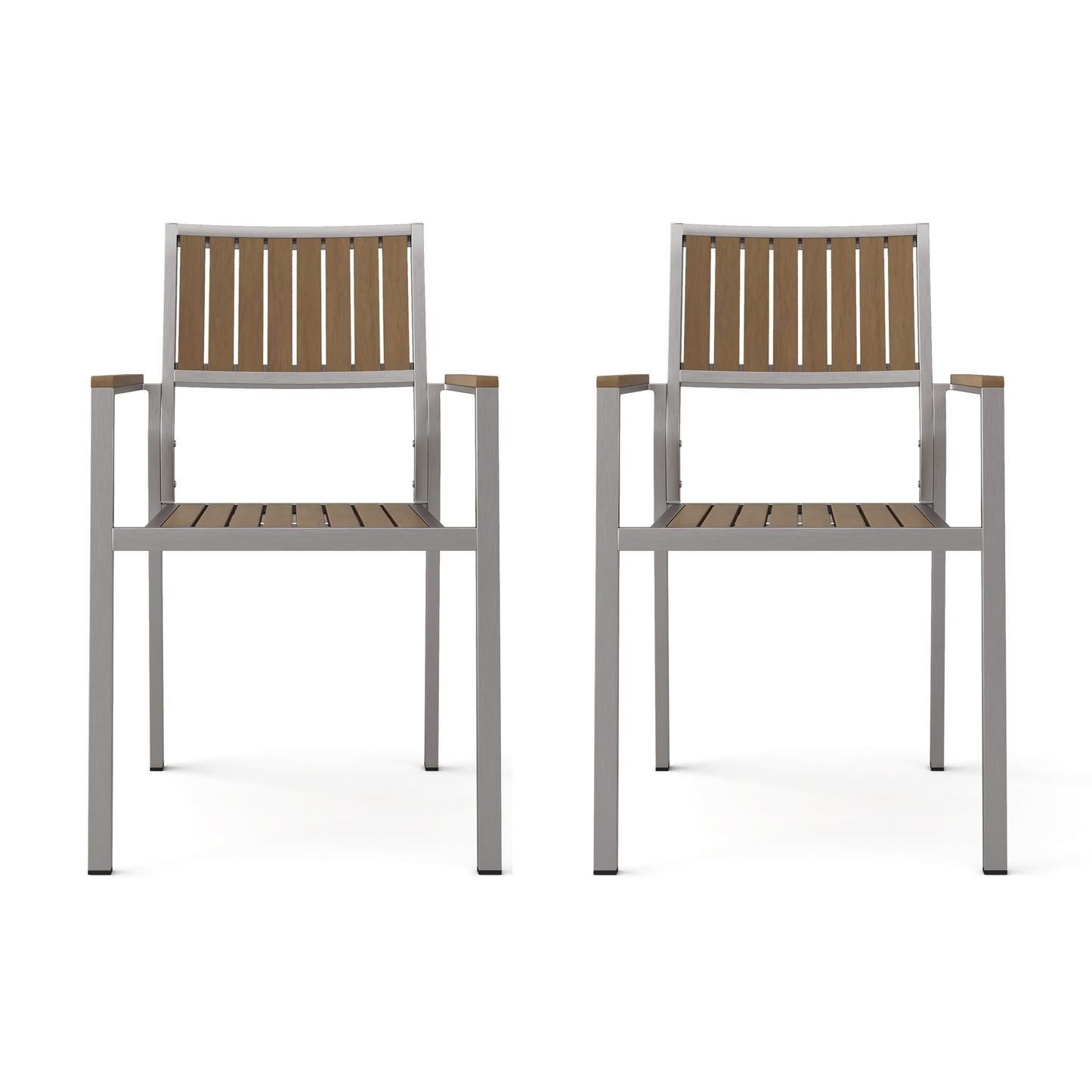 Puya Outdoor Aluminum Slat Paneled Dining Chairs Set of 2