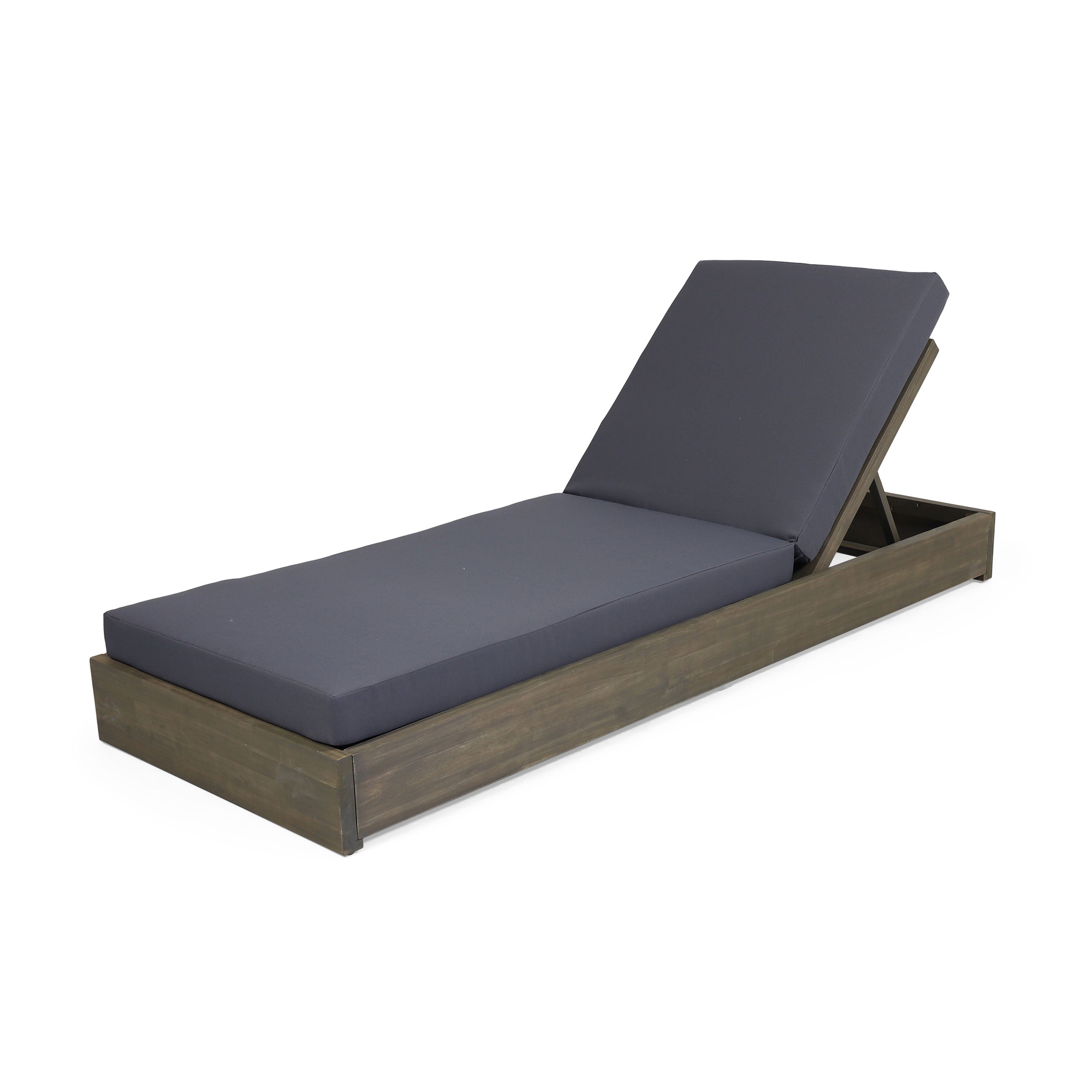 Lindero Outdoor Acacia Wood Armless Adjustable Chaise Lounge with