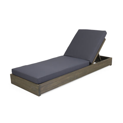 Lindero Outdoor Acacia Wood Armless Adjustable Chaise Lounge with Cushion