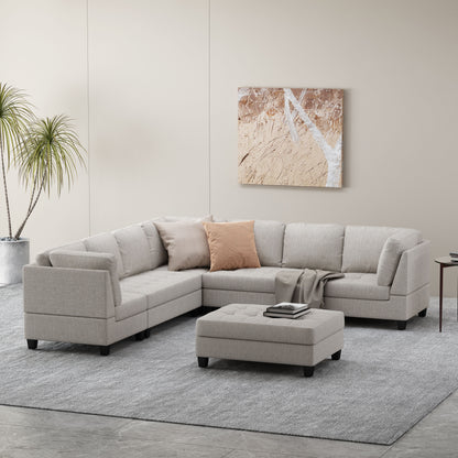 Jakyri Fabric 7 Seater Tufted Sectional Sofa