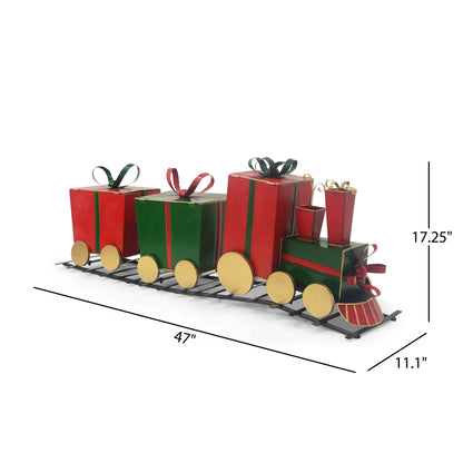 FrostyFestivities Iron Train Decor with Gift-Shaped Carriages