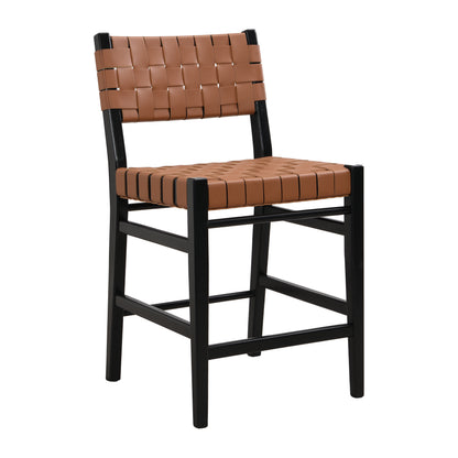 Zephyre Modern Black PU and Wood Counter Stools, Set of 2