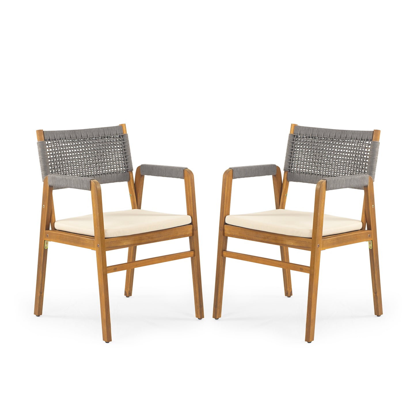 Ansel Modern Patio Outdoor Dining Chairs with Beige Cushions, Set of 2