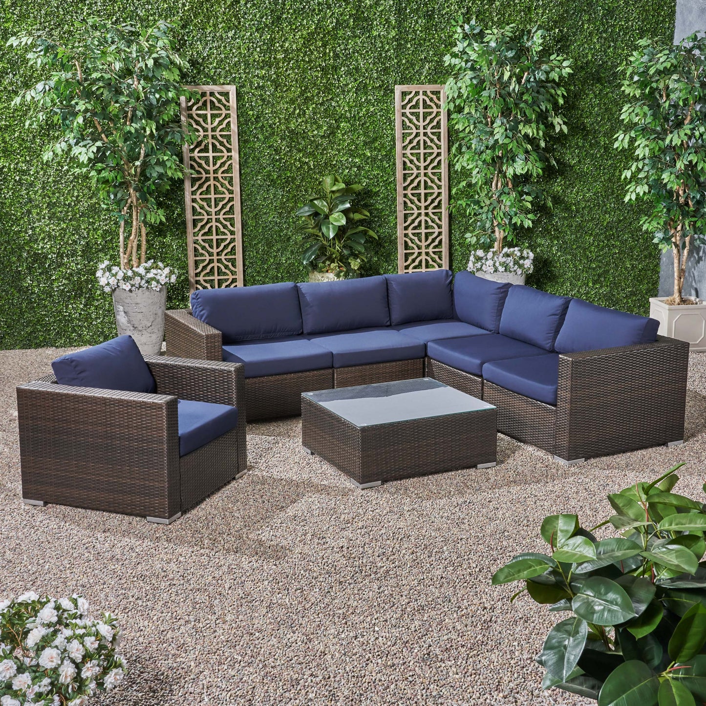 Kyra Outdoor 6 Seater Wicker Sectional Sofa Set with Sunbrella Cushions