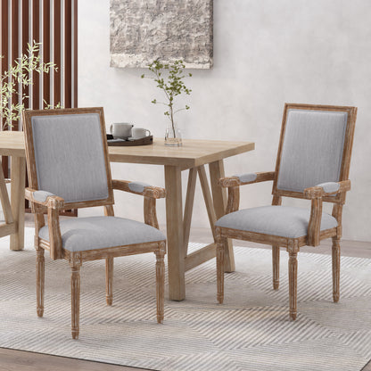 Ashlyn French Country Fabric Upholstered Wood Dining Chairs, Set of 2