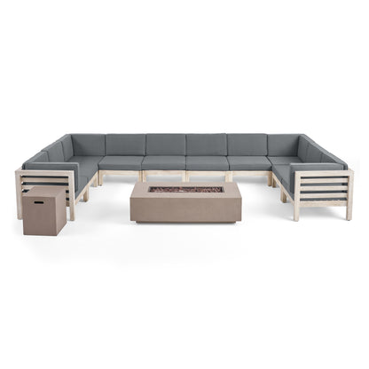 Ravello Outdoor 12 Piece U-Shaped Sectional Sofa Set with Fire Pit