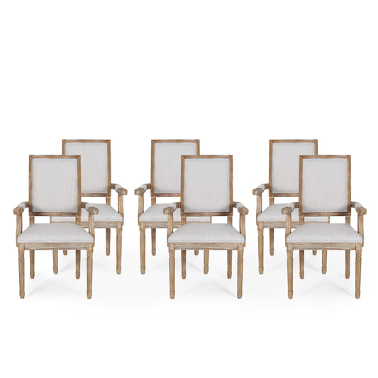 Ashlyn French Country Fabric Upholstered Wood Dining Chairs, Set of 6