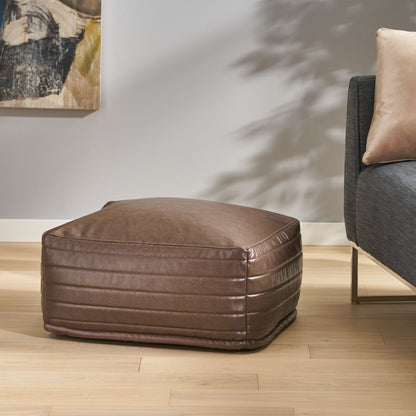 Conrail Contemporary Faux Leather Channel Stitch Pouf