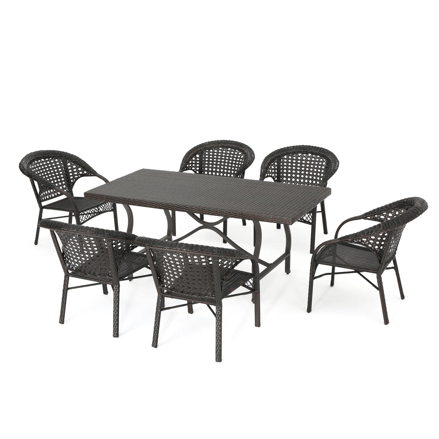 Lannister Outdoor 7 Piece Multi-brown Wicker Dining Set