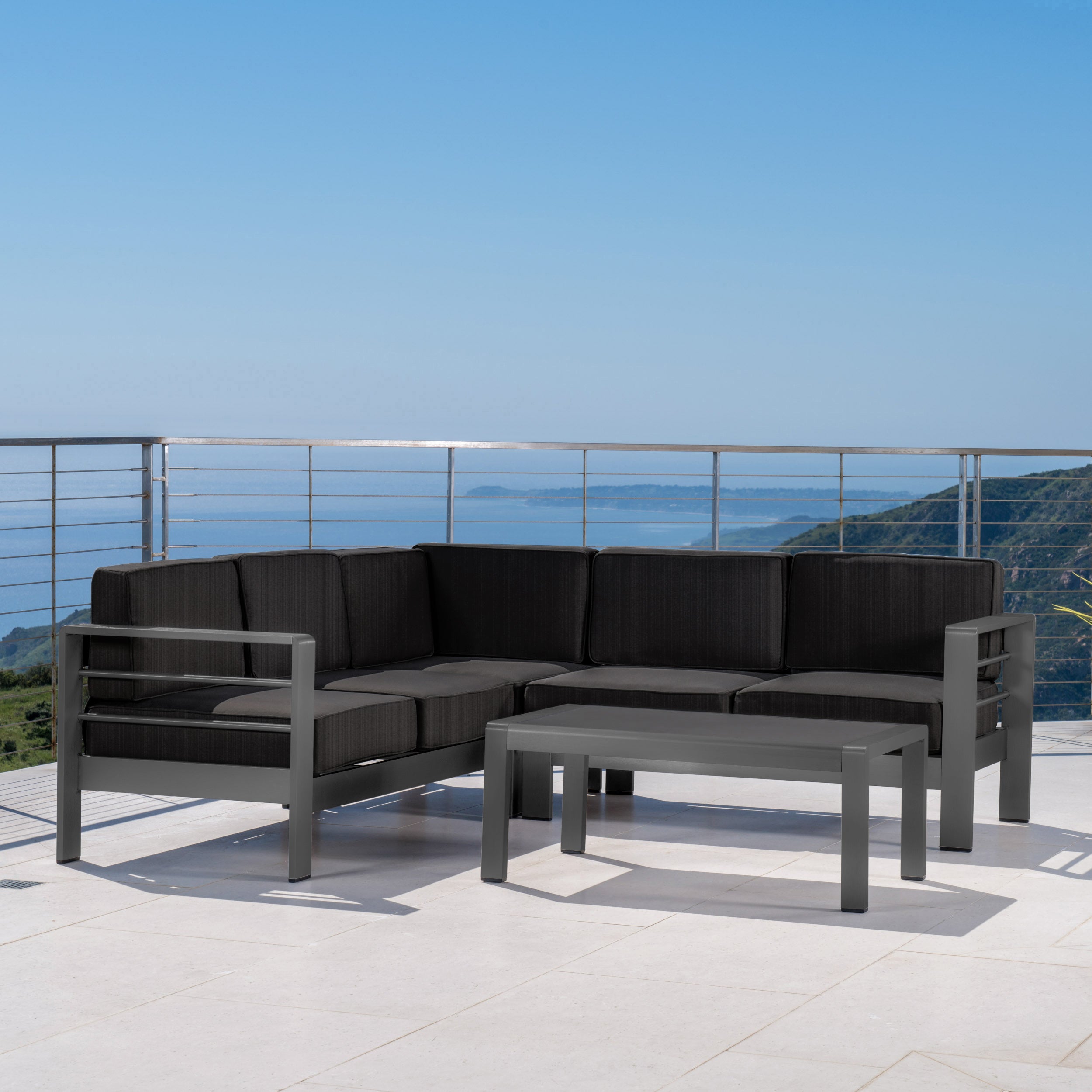 Coral Bay Outdoor Gray Aluminum 4 Piece V-Shape Sectional Sofa Set ...